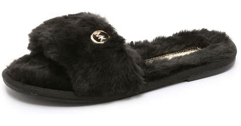 jet set faux fur slide slippers michael kors|michael michael kors jet set mk slide black faux fur .